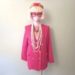 NWT Rachel Zoe fuchsia pink double breasted tweed like blazer, S